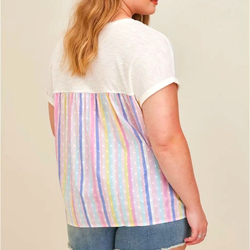 ❤️NWT TORRID TEE - PASTEL STRIPES - WHITE CLIP DOT BABYDOLL DOLMAN - PLUS SIZE - Picture 4 of 11